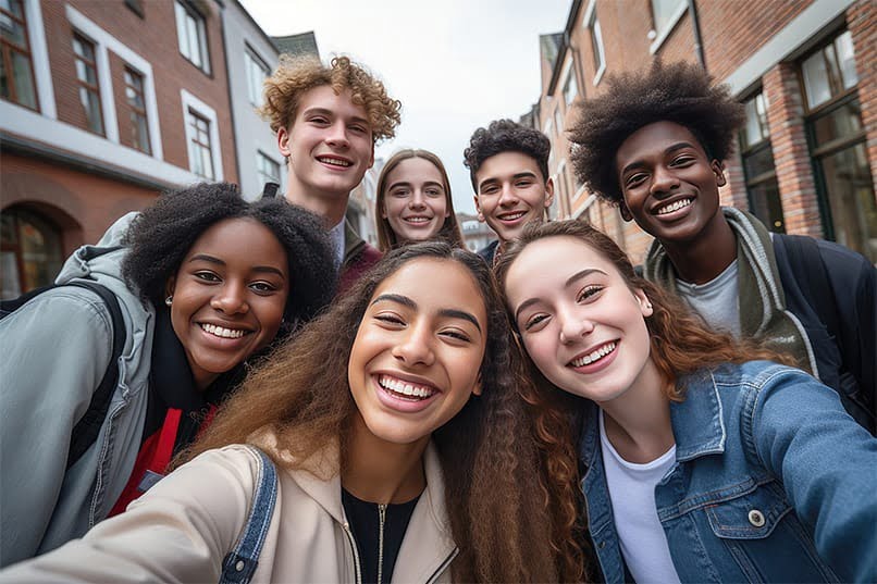 a group of teens smiling