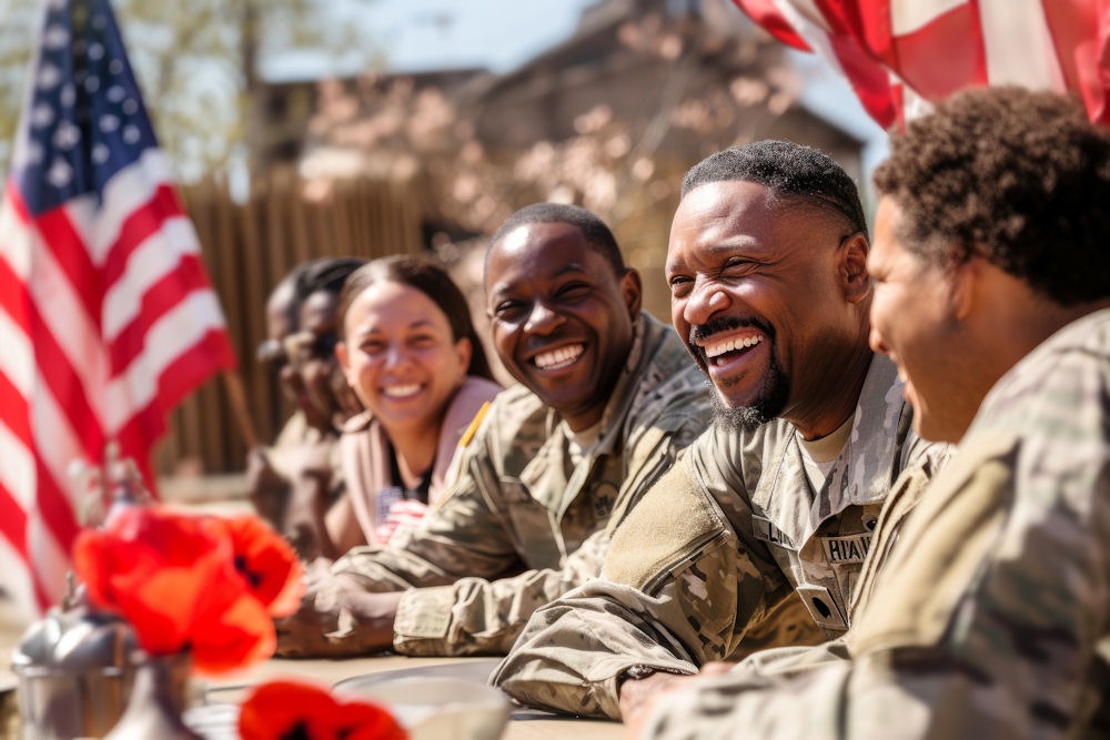 group of active duty members smiling